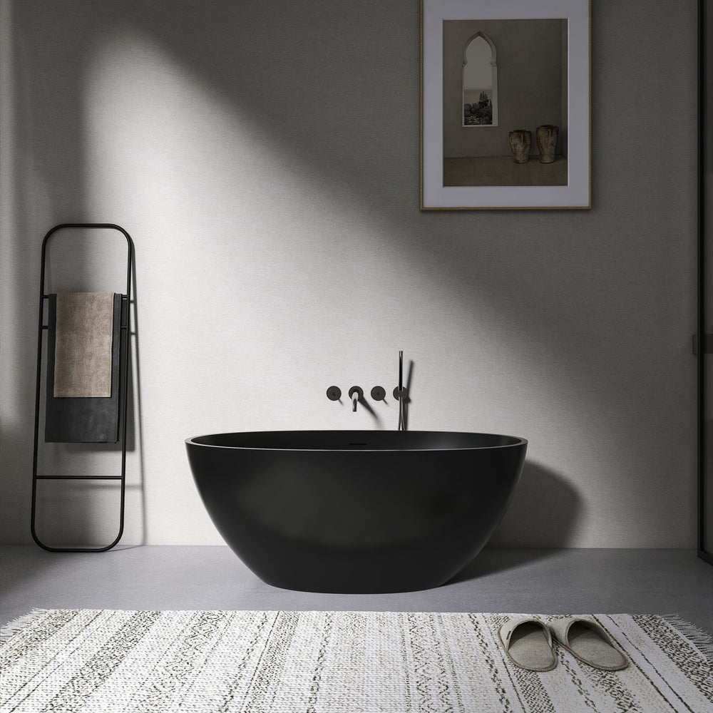 English Elm 55 Inch Freestanding Solid Surface Soaking Tub Matte White Ergonomic Bathtub W1613P351367