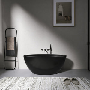 English Elm 55 Inch Freestanding Solid Surface Soaking Tub Matte White Ergonomic Bathtub W1613P351367