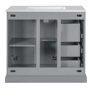 English Elm 36" Modern Bathroom Vanity with Ceramic Sink, Soft-Close Doors, 3 Drawers & Ample Storage for Small Baths Gray N729P280194E
