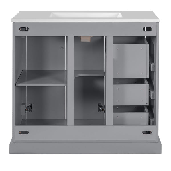 English Elm 36" Modern Bathroom Vanity with Ceramic Sink, Soft-Close Doors, 3 Drawers & Ample Storage for Small Baths Gray N729P280194E