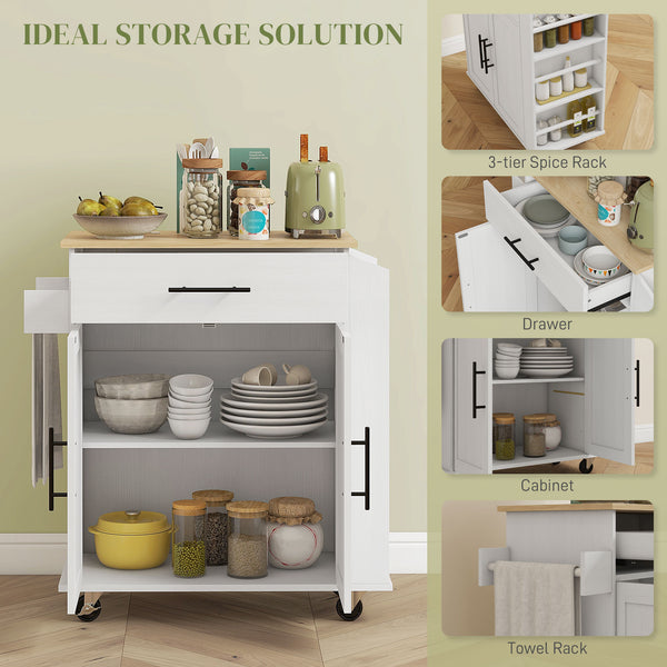 English Elm Homcom Rolling Kitchen Island With Charging Station, Spice Rack & Towel Bar For Organized Cooking W2225P200732