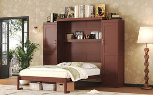 English Elm Full Full Size Murphy Bed with Two Wardrobes and Foldable Platform, Space-Saving Modern Guest Solution Walnut 84.9 L x 12 W x 7 H N733S235596D