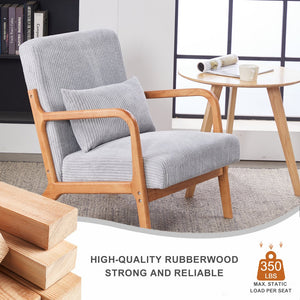 English Elm Mid-Century Upholstered Accent Chair Light Gray — Ergonomic Solid Wood Frame, Cozy Reading Pillow, Versatile Home Seating W2989P295270