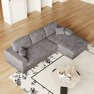 English Elm 114.5'Modern Corduroy Modular sofa with reversible chaise, slow-rebound foam cushions and versatile L-shape seating Grey W834S00457