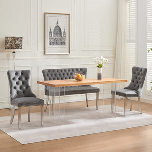 English Elm Velvet Mid-Century Double Dining Loveseat Bench with Hand-Tufted Buttons, Wingback Comfort, Luxe Seating Gray W1143P362520