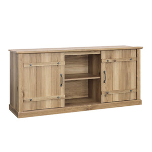 English Elm Credenza, Rustic 70" TV Stand with Sliding Barn Doors, Adjustable Shelves, Cord Management, 62" White Oak B356P354429