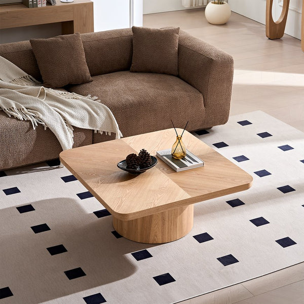 English Elm Square Ash Veneer Parquet Coffee Table Low Profile Modern Living Room Accent W2085P398980