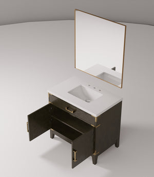 English Elm Brown Oak Single Bath Vanity With Cultured Marble Countertop & 34 In. Mirror - Stylish Storage Solution! B2731S01461