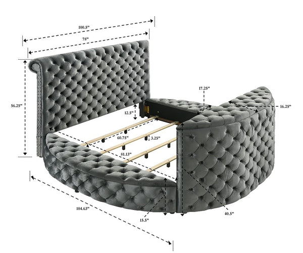 English Elm 1Pc Luxurious Queen Bed With Tufted Headboard, Nailhead Trim, Tv Lift, Electric Fireplace & Storage B2741S00114