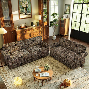 English Elm Luxuriously Deep Chenille Sofa with Pleated Skirt and Rolled Arms for Living Rooms Black Floral W1885S00296