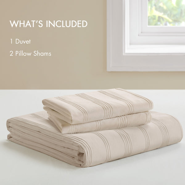 JLA Home Super Listing - Woven Logan Duvet Set with Subtle Striped Texture, Brushed Microfiber Reverse & Hidden Zipper Closure Neutral AM12-0584