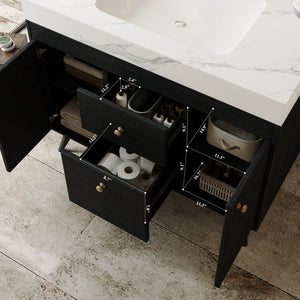English Elm 36" Freestanding Bathroom Vanity Sintered Stone Top Ceramic Sink Stainless Steel Legs Black,Gold,White W3136S00072
