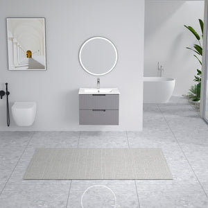 English Elm 24 Inch Floating Bathroom Vanity – Stylish Wall-Mounted Cabinet With Ceramic Sink & Soft-Close Drawers W1550S00032