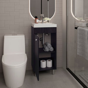 English Elm Bathroom Vanity Slim Sink Cabinet with Single Door, Engineered Wood, Space-Saving Modern Design Black 33.46 L x 18.9 W x 11.42 H B097P350315