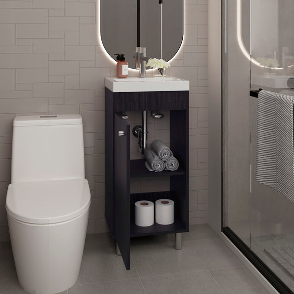 English Elm Bathroom Vanity Slim Sink Cabinet with Single Door, Engineered Wood, Space-Saving Modern Design Black 33.46 L x 18.9 W x 11.42 H B097P350315