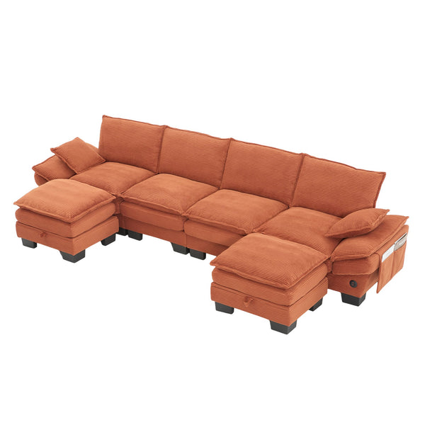 English Elm Sectional Modular Cloud Sofa Deep Corduroy Upholstered Comfort for Living Room Studio Orange W395S00135