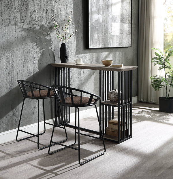 English Elm Oak Rustic 2-Shelf Counter Table with Slatted Sandy Black Metal Base, Durable Oak Top for Entertaining B062P209322