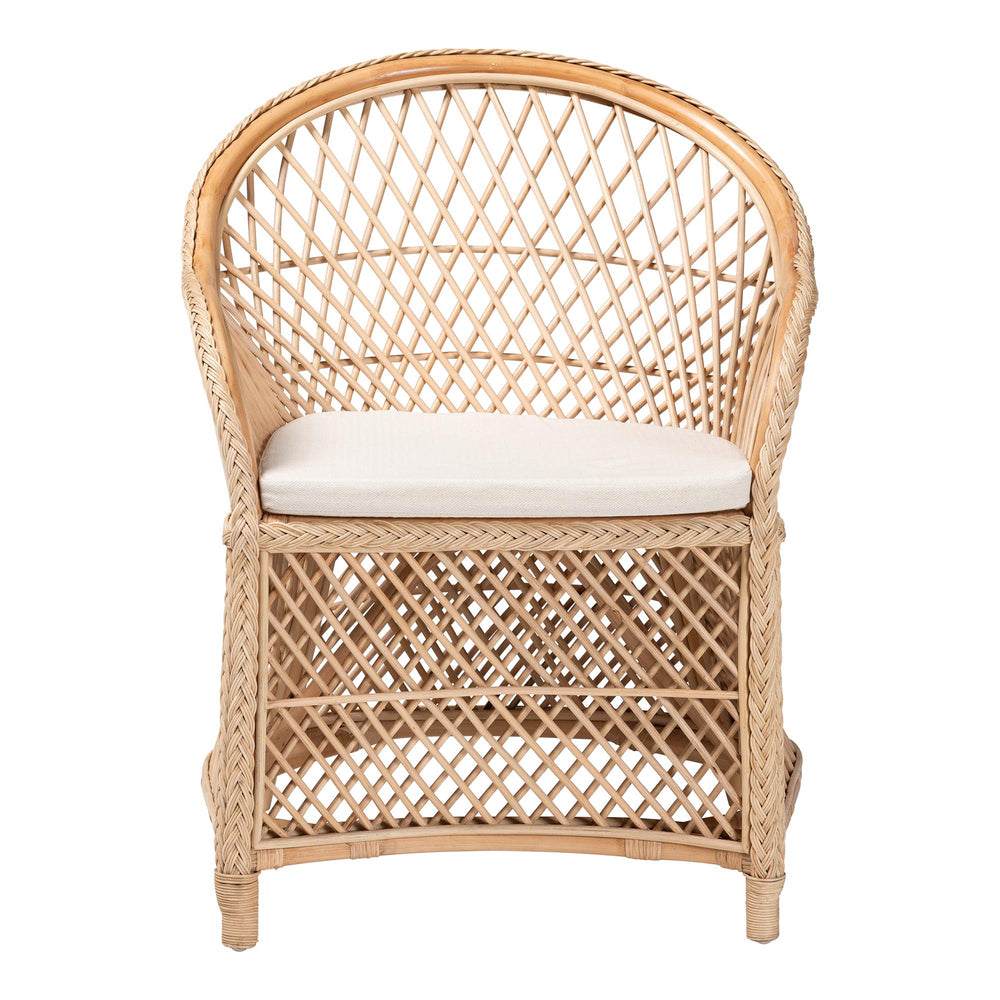 English Elm Bohemian Natural Rattan Accent Chair Braided Frame with Cushioned Enveloping Seat B2750P467783