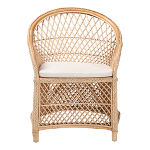 English Elm Bohemian Natural Rattan Accent Chair Braided Frame with Cushioned Enveloping Seat B2750P467783