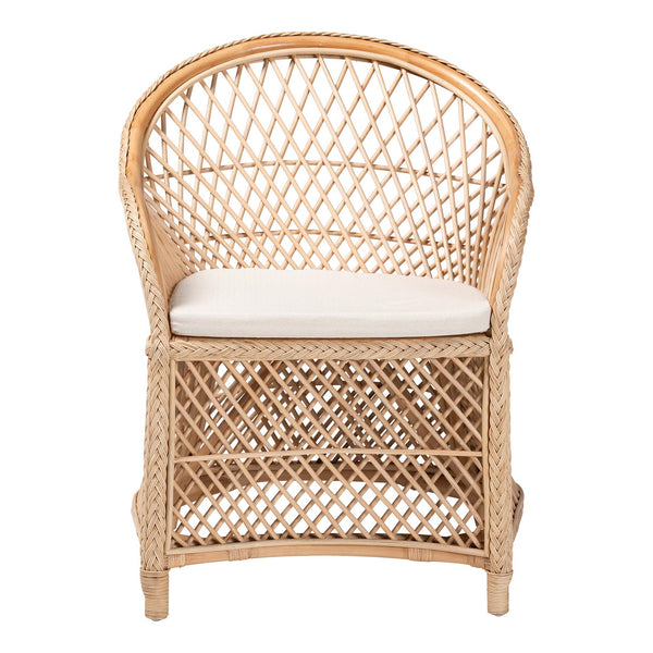 English Elm Bohemian Natural Rattan Accent Chair Braided Frame with Cushioned Enveloping Seat B2750P467783