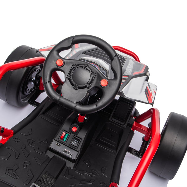 English Elm 24v Dual Motor Kids Go Kart with Drift Mode Roll Cage and Rear Suspension Ages 6 to 12 Red W1578P454055