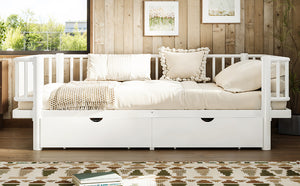English Elm Full Size Metal Platform Storage Bed Low Profile Steel Frame with Built-in Drawers Light White W5305P471351