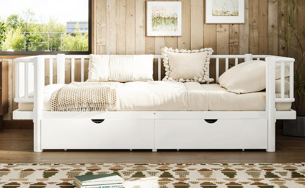 English Elm Full Size Metal Platform Storage Bed Low Profile Steel Frame with Built-in Drawers Light White W5305P471351
