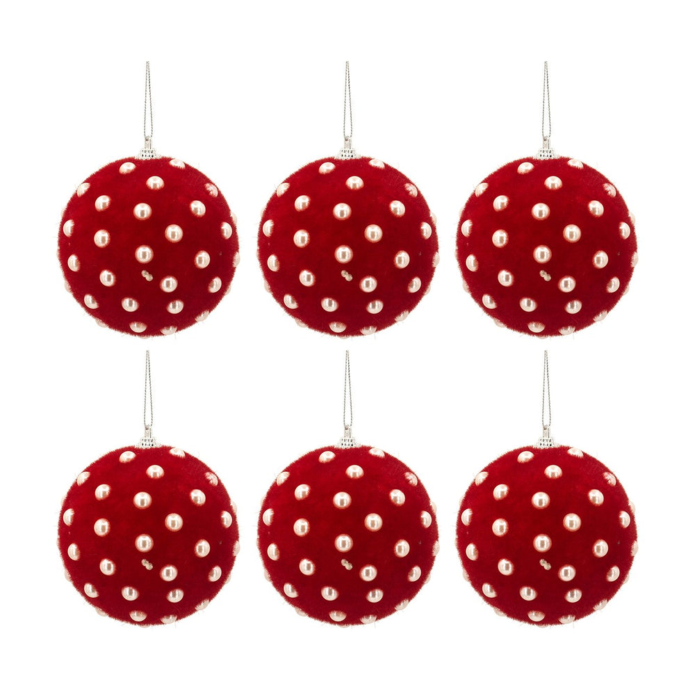 English Elm D3.9" Beaded Flocked Christmas Ball Ornaments Set of 6 Textured Holiday Tree Accents W2078P257513