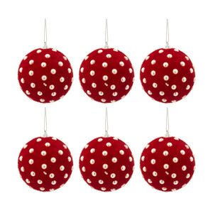 English Elm D3.9" Beaded Flocked Christmas Ball Ornaments Set of 6 Textured Holiday Tree Accents W2078P257513