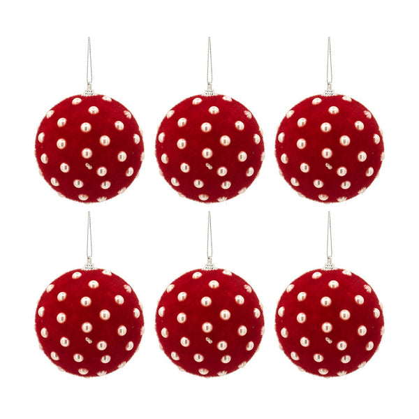 English Elm D3.9" Beaded Flocked Christmas Ball Ornaments Set of 6 Textured Holiday Tree Accents W2078P257513