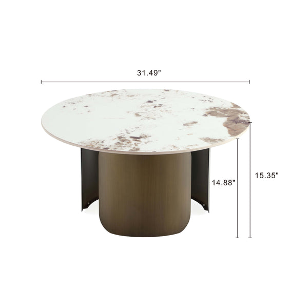 English Elm Monica Modern Sintered Stone Coffee Table with Bronze Stainless Steel Base, 31.5" Round Top, Sleek Design B365S00057