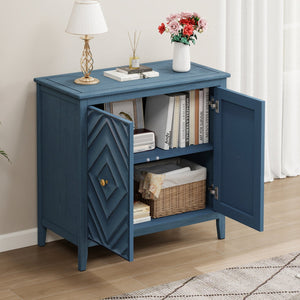 English Elm Geometric Diamond Embossed Sideboard Cabinet Matte Vintage Mdf Entryway Storage Blue W688P364739