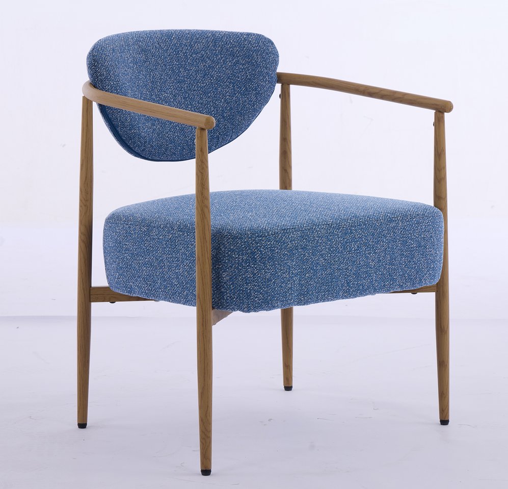 English Elm Blue Woven Fabric Dining Chair with 10cm Foam Cushion, Breathable Wear-Resistant Seat, Iron Frame W3149P375467