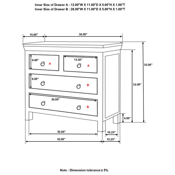 English Elm Lynden Reclaimed Wood Accent Cabinet with 4 Drawers, Rustic Acacia & Teak Finish, Ornate Metal Pulls B062P353466