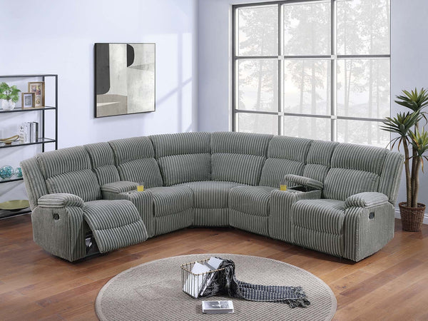 English Elm Sectional Plush Corduroy Reclining 3-Piece Sofa with Dual Consoles and Cup Holders, Seats Five Smoke 36 L x 26 W x 62 H B011S01736