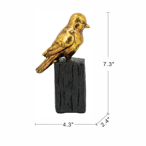 English Elm 4.5X2.5X7.5" Gold Resin Songbird Sculpture On Black Branch - Elegant Accent For Modern Interiors W2078P406941