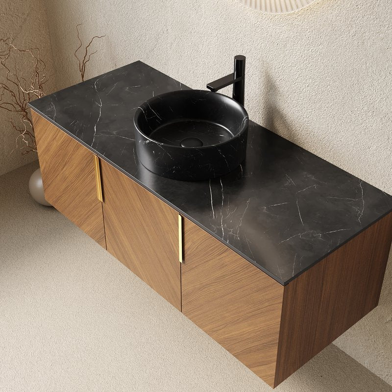 English Elm Arai 48 Inch Wall Mounted Bathroom Vanity Oak Plywood Cabinet Sintered Stone Top W2615S00551