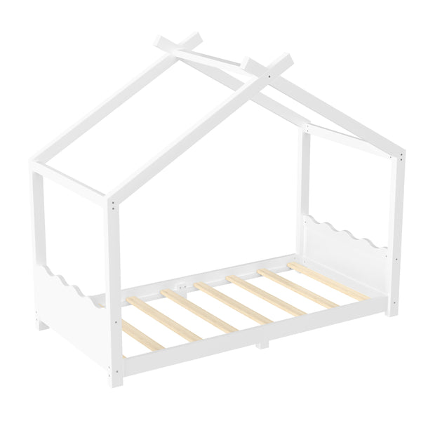 English Elm Twin House Frame Floor Bed Solid Pine Kids Room Montessori Low Profile Play Nook W1580P387835
