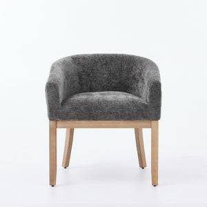 English Elm Mid Century Barrel Accent Chair Chenille Upholstery Rubberwood Legs Dining Room Gray W1143P449341