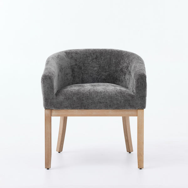 English Elm Mid Century Barrel Accent Chair Chenille Upholstery Rubberwood Legs Dining Room Gray W1143P449341
