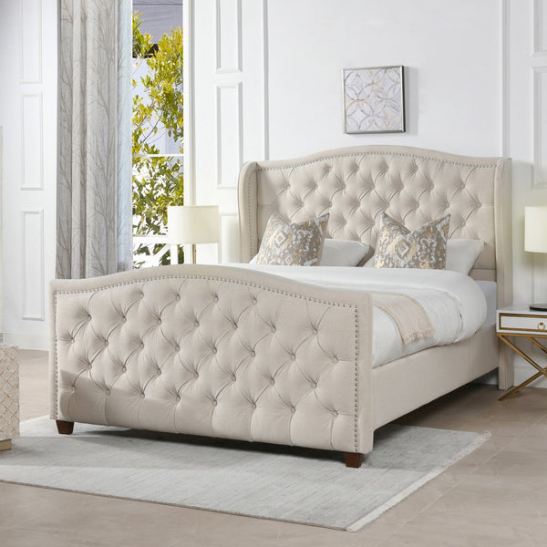 English Elm Jennifer Taylor Home - Marcella Upholstered Shelter Headboard Bed Set - Queen Size In Sky Neutral Beige For Timeless Elegance B2719P238219