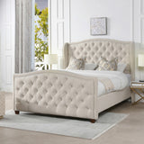 English Elm Marcella Upholstered Shelter Headboard Bed Set, Queen, Sky Neutral Beige Polyester