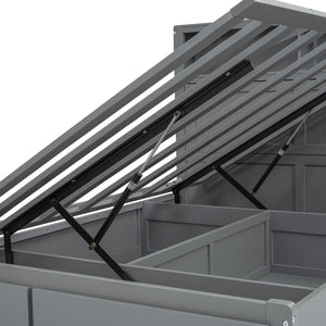 English Elm Wood Queen Size Hydraulic Platform Bed with LED Headboard, Charging Station, Hidden Storage Drawers and Shelves Gray GX000372AAE