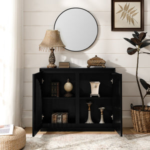 English Elm Mid Century Modern Fluted Sideboard Cabinet - Stylish Buffet With Storage & Outlet Holes For Any Space W1801P362151