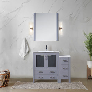 English Elm Dark Grey Single Bath Vanity 42" W With White Ceramic Top, Side Cabinet, Chrome Faucet & Storage Solutions B2731S01196