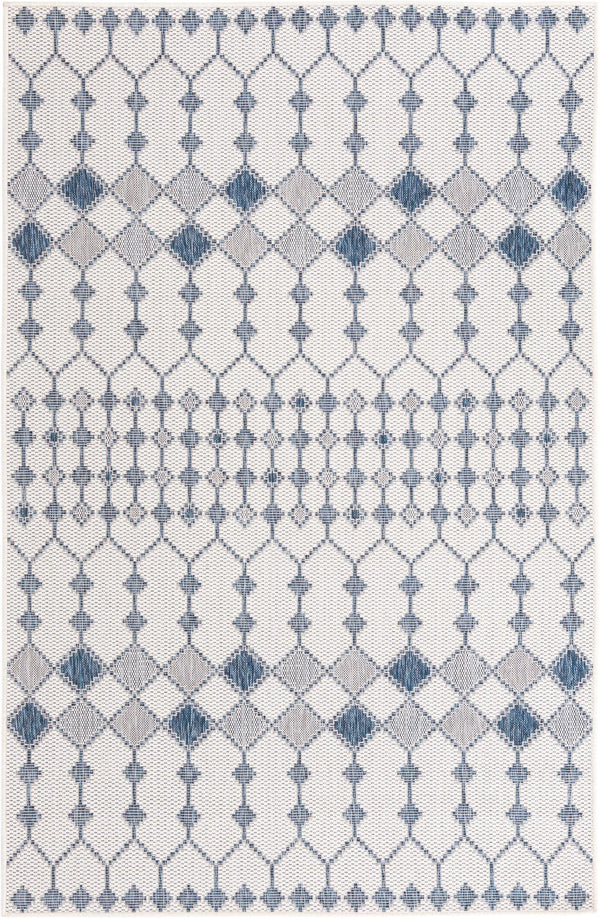 Unique Loom Outdoor Trellis Traliccio Machine Made Trellis Rug Ivory, Navy Blue 5' 3" x 7' 10"