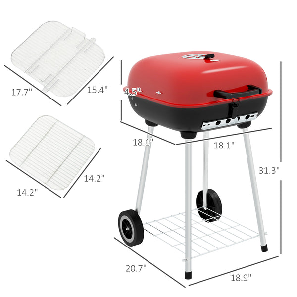 English Elm Outsunny Square Charcoal Grill Enameled Steel Bbq Smoker with Wheels for Outdoor Cooking W2225P200659