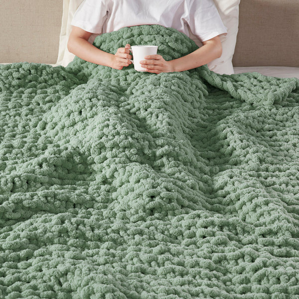 Madison Park Chenille Chunky Knit Casual Throw MP50-8239 Sage Green