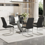 7-Piece Dining Set: Glass-Top Table & 6 Faux Leather Chairs with Metal Legs