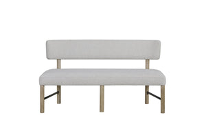 English Elm Upholstered Dining Bench with Oak Finish Frame for Farmhouse or Modern Decor B2699P443202